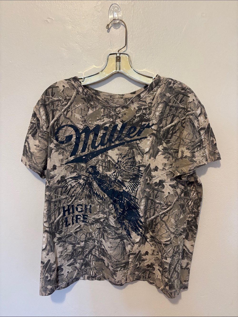 Miller High Life Women's Long Sleeve Graphic Tee - Camouflage Gray